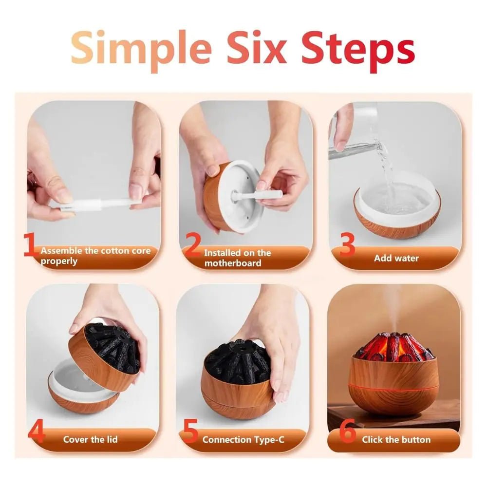 Charcoal Fire LED Aromatherapy Diffuser - Dark Wood - Essenzi