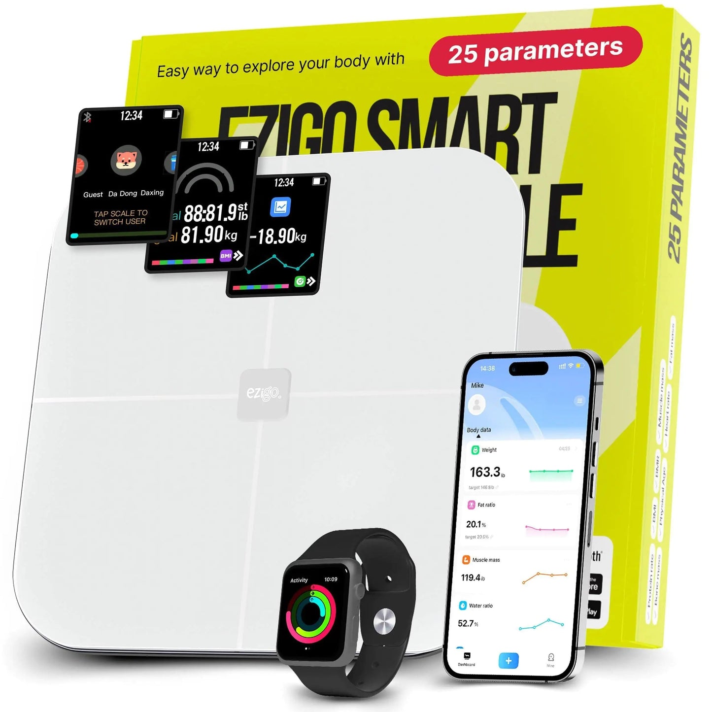 Digital Smart Scale with BMI, Body Fat, Muscle Mass Measurements - Essenzi
